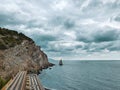 View from the height of the mountain on the rock Parus and the Black sea in the region of Yalta Crimea. Beautiful view Royalty Free Stock Photo