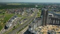 View from the height of Pobediteley Avenue in Minsk.New residential and sports buildings in the district of Minsk