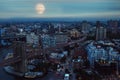 View from the heights of the night city. A huge full moon over the city on the evening city of New York. Royalty Free Stock Photo