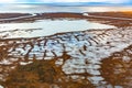 The view from the helicopter to the tundra of the coast of the Arctic Ocean.