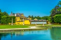 View of Hellbrunn palace, pond and garden near Salzburg, Austria....IMAGE