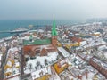 Aerial view of Helsingor city and Sankt Olai church of winter, Denmark Royalty Free Stock Photo