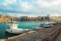 View of heraklion old harbor small boats and city view