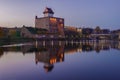 View of the Herman Castle in the lilac October twilight. Narva Royalty Free Stock Photo