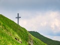 View with the Heroes Cross on Caraiman peak, in Bucegi Mountains Romania Royalty Free Stock Photo