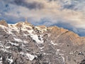 View with the Heroes Cross on Caraiman peak, in Bucegi Mountains Romania Royalty Free Stock Photo