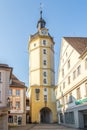 View at the Herrider tower with gate in the streets of Ansbach in Germany