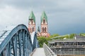 View of the Herz Jesu Church and the Wiwili BrÃÂ¼cke bridge in Freiburg im Breisgau, Germany Royalty Free Stock Photo