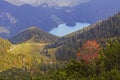 View from herzogstand mountain to lake walchensee