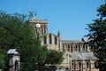 View of Hexham cathedral from main street in summer Royalty Free Stock Photo