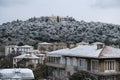 A view of Heybeliada Halki with Heybeliada Seminary on a snowy day.