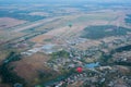 A view from high above - landsacape. little town and the horisont. Balloon flight. basket 1000 meters. having fun, romantic flight