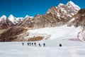 View of high Altitude Himalaya Mountains group of Climbers walking