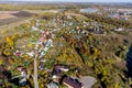 View from a high altitude of rural buildings in the Roshcha microdistrict on the outskirts of the city of Borovsk Royalty Free Stock Photo
