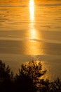 The view from the high bank of the river and sunset