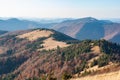 View from high mountain on picturesque landscape autumn Carpathian. Dramatic sky. Ukraine, Europe Royalty Free Stock Photo