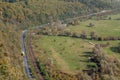 View from a high observation point and a yellow truck on the road