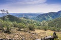 View from the high peaks trail towards the valleys and hills of Pinnacles National Park, California Royalty Free Stock Photo