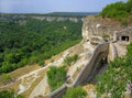 View from high place to defensive wall of fortress. Royalty Free Stock Photo