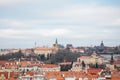 View from a high point. A beautiful view from above on the streets and roofs of houses in Prague. Traditional ancient Royalty Free Stock Photo