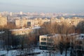 View from a high point on Kindergatden daycare, school and the city of Ufa Russia. Royalty Free Stock Photo