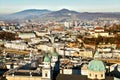 View from a high point to the historic city of Salzburg. A city in western Austria, the capital of the federal state of