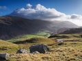 View from High Rigg over St Johns in the Vale under cloudy sky, Lake District