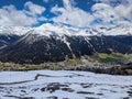 view of the highest city in europe davos. Fantastic view of the surrounding mountains and valleys.Jakobshorn.Spring time Royalty Free Stock Photo