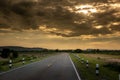 View of the highway and beautiful sun rising sky with asphalt highways road in rural scene use land transport and traveling Royalty Free Stock Photo