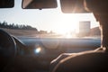 View of the highway from the car