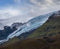 View from highway road during auto trip in Iceland. Spectacular Icelandic landscape with  scenic nature: hamlets, mountains, ocean Royalty Free Stock Photo