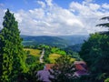 View of a highway from Tineo, Asturias, Spain, crossing a green Royalty Free Stock Photo