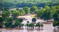 View from 412 Highway to the West of Tulsa Oklahoma as Arkansas river rises and innodates residential