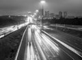 View of highway 401 in Toronto, Canada in black and white on r