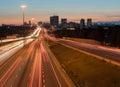 View of highway 401 in Toronto, Canada with the trail lights at Royalty Free Stock Photo