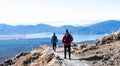 View of Hikers at the Edge of a Path on the Tongariro Alpine Crossing During the Winter Royalty Free Stock Photo