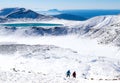 View of hikers at Emerald lakes on Tongariro Crossing track Royalty Free Stock Photo