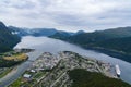 The view from hiking Rampestreken and Nesaksla in Andalsnes in Norway in Europe Royalty Free Stock Photo