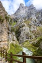 View From Hiking Trail Cares Trail Or Ruta Del Cares Along River Cares In Spring Near Cain, Picos De Europa National Park,
