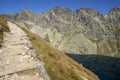 View of the hiking trail on Koprovsky peak in Hincova Valley. Slovak High Tatra Mountains Royalty Free Stock Photo