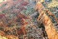 Hiking Trail in Grand Canyon South Rim Arizona in winter with snow on rocks Royalty Free Stock Photo