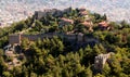 View of the hill with the ancient fortress of Alanya and the surrounding modern areas in Alanya, Turkey Royalty Free Stock Photo