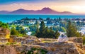 View from hill Byrsa with ancient remains of Carthage and landscape. Royalty Free Stock Photo