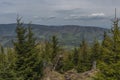 View from hill near Giant rocks in Jeseniky mountains in spring day Royalty Free Stock Photo