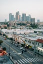 View of Hill Street in Chinatown and the downtown Los Angeles skyline, California Royalty Free Stock Photo