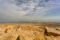 View from the hill to the Dead Sea. The horizon is shrouded in clouds Royalty Free Stock Photo