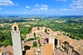 View over San Gimignano from its medieval towers, Tuscany, Italy