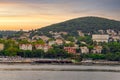 View of the hills of Kinaliada island from Marmara Sea, with traditional summer houses, Istanbul, Turkey