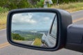 View of the hills and a lake in the Rear View