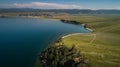 View of Hills and Mountains on Olhon Island, Lake Baikal, Russia, Aerial Royalty Free Stock Photo